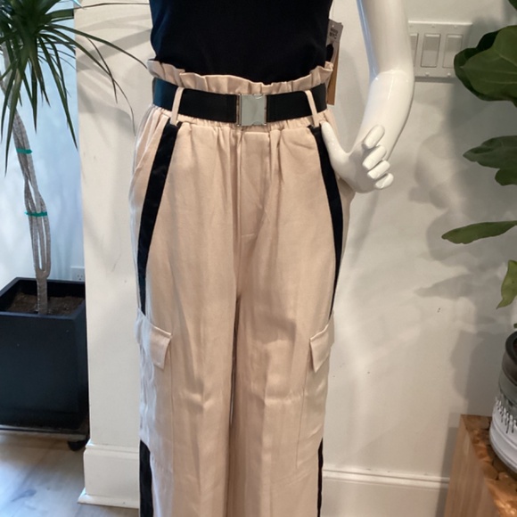NWT MISSGUIDED TALL SIDE STRIPE TAN & BLACK WIDE LEG CARGO PANTS TROUSERS EU 38 - Picture 4 of 16